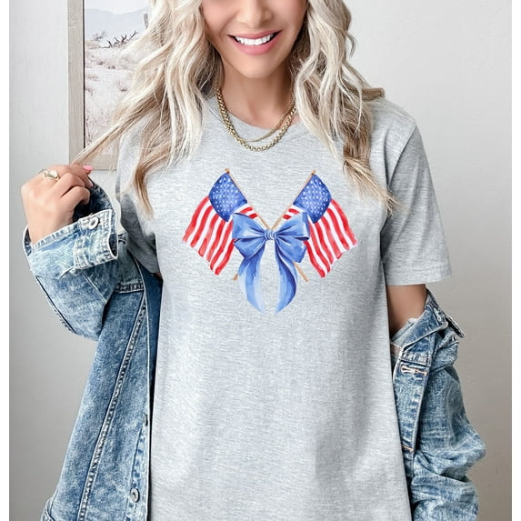 Moonlight Apparel American Flag Bow T-Shirt Multi-Color Comfort USA Patriotic Tee for Women 4th of July Shirt Memorial Day Outfit Cute Summer Graphic Top Independence Day Apparel