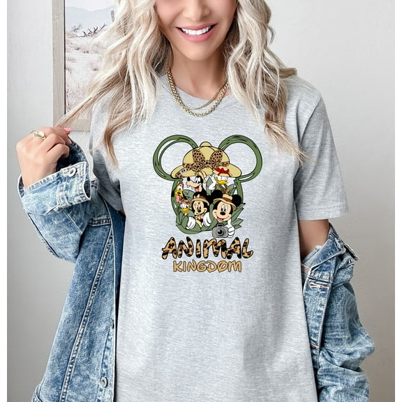 Moonlight Apparel Animal Kingdom Safari Multi-Color T-Shirt Jungle Adventure Graphic Tee with Classic Cartoon Characters Women’s & Girls’ Comfort Colors Disney-Inspired Shirt for Theme Park Trips