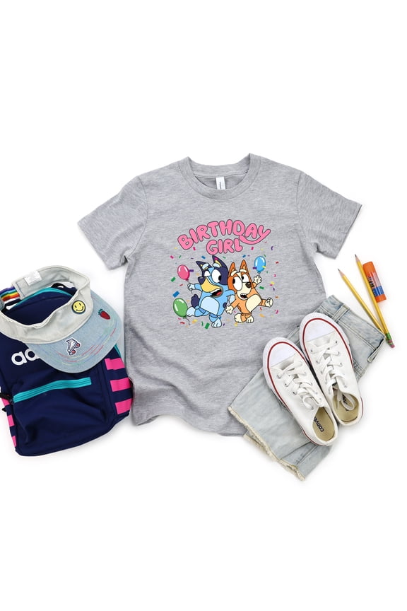 Birthday Girl Cartoon Character T-Shirt Fun Party Graphic Tee for Women Kids Baby Casual Short Sleeve Birthday Outfit