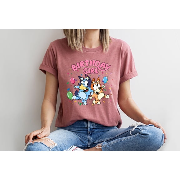 Moonlight Apparel Birthday Girl Cartoon Graphic T-Shirt for Kids Fun Party Tee with Balloons Confetti Short Sleeve Gray Top for Girls Celebration Outfit Cute Summer Birthday Shirt