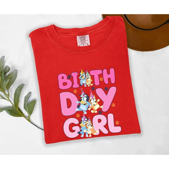 Moonlight Apparel Birthday Girl Shirt for Toddlers Party Multi-Color T-Shirt with Cute Cartoon Dogs Kids Birthday Outfit for Girls