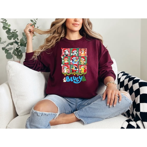 Moonlight Apparel Bluey Christmas Family T-Shirt for Kids & Adults Holiday Cartoon Character Tee Cute Festive Matching Outfit Top Red Green Winter Graphic Shirt for Boys Girls Men Women