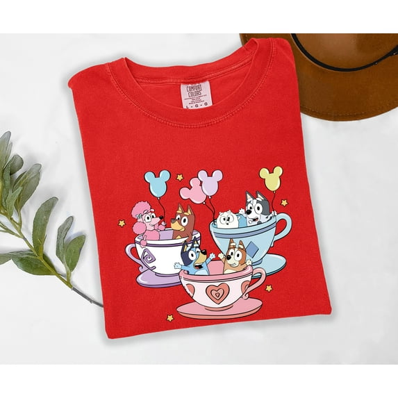 Moonlight Apparel Bluey Teacup Ride T-Shirt Cute Comfort Multi-Colors Tee for Kids & Moms Family Matching Disney Trip Shirt Bluey Birthday Party Outfit Carnival Theme Graphic Tee Playdate