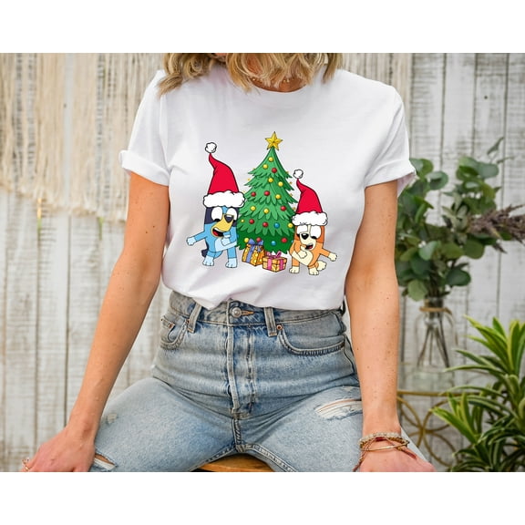 Moonlight Apparel Christmas Dog T-Shirt for Women Cute Holiday Graphic Tee with Santa Hat Christmas Tree Funny Pet Lover Xmas Shirt Casual Oversized Holiday Top