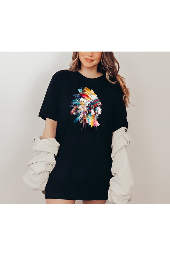 Colorful Watercolor Feather Portrait T-Shirt Artistic Splash Ink Design on Tee Unisex Soft Fit Abstract Art Graphic Tee