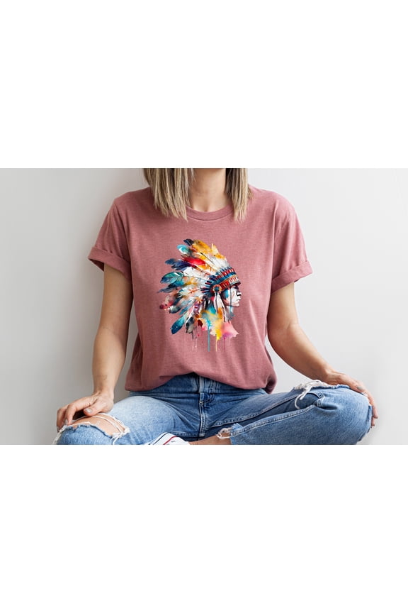 Colorful Watercolor Feather Portrait T-Shirt Artistic Splash Ink Design on Tee Unisex Soft Fit Abstract Art Graphic Tee
