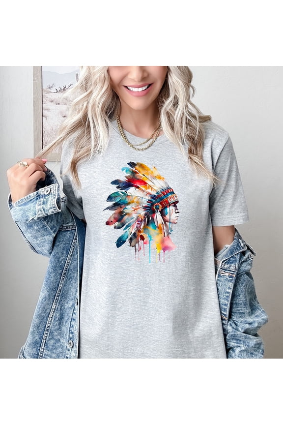 Colorful Watercolor Feather Portrait T-Shirt Artistic Splash Ink Design on Tee Unisex Soft Fit Abstract Art Graphic Tee