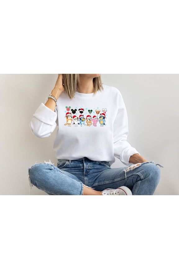 Cute Christmas Cartoon Dog T-Shirt for Women & Kids Holiday Graphic Tee Santa Hat Family Shirt Festive Matching Outfit Top Winter Gift Clothing Short Sleeve Casual Unisex Tee