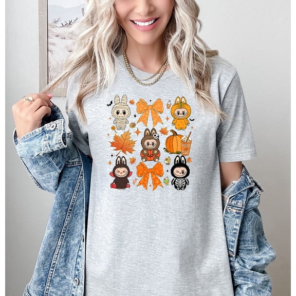 Moonlight Apparel Cute Halloween T-Shirt for Women Fall Character Tee Pumpkin Candy Graphic Shirt Soft Cotton Autumn Top Spooky Season Outfit for Girls Teens