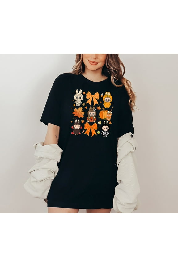 Cute Halloween T-Shirt for Women Fall Character Tee Pumpkin Candy Graphic Shirt Soft Cotton Autumn Top Spooky Season Outfit for Girls Teens