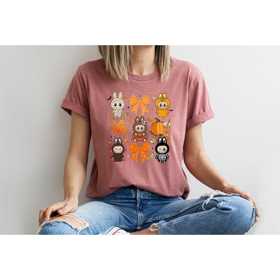 Moonlight Apparel Cute Halloween T-Shirt for Women Fall Character Tee Pumpkin Candy Graphic Shirt Soft Cotton Autumn Top Spooky Season Outfit for Girls Teens