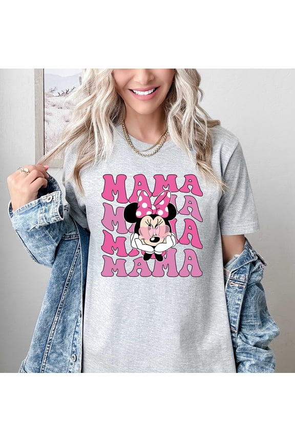 Cute Mama Graphic T-Shirt for Women Casual Short Sleeve Summer Top Fun Mom Shirt Gift Minnie Inspired Style Trendy Cute Outfit