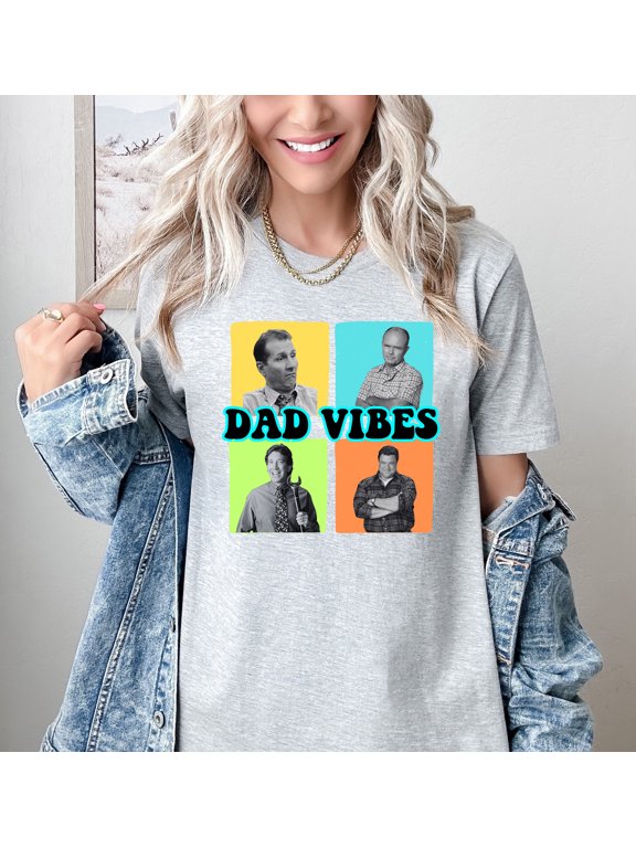 Dad Vibes Multicolor T Shirt for Men Funny Graphic Tee Retro Sitcom Style Cotton Top Cool Fathers Day Gift Casual Wear