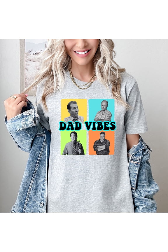 Dad Vibes Multicolor T Shirt for Men Funny Graphic Tee Retro Sitcom Style Cotton Top Cool Fathers Day Gift Casual Wear