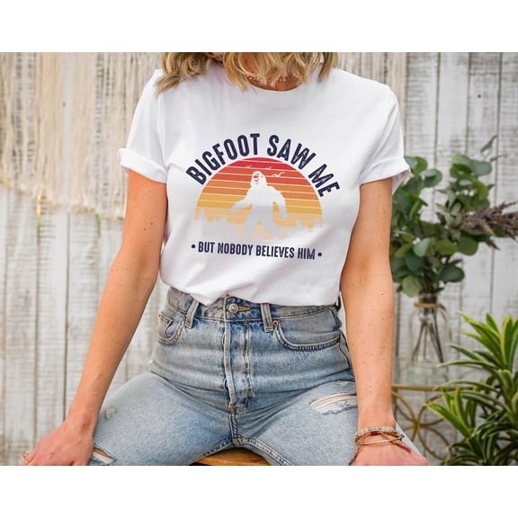 Moonlight Apparel Funny Bigfoot Multi-Color T-Shirt Sasquatch Graphic Tee for Men & Women Retro Sunset Forest Design Cryptid Hiking Camping Shirt Comfort Colors Soft Cotton