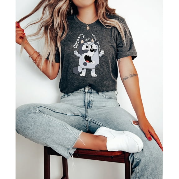Moonlight Apparel Funny Cartoon Dog Quote T-Shirt Coconuts Have Water in Them Graphic Tee for Kids Adults Cute Character Meme Shirt Unisex Dog Lover Tee