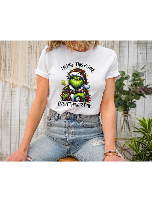Funny Christmas Grumpy Green Character T-Shirt Holiday Lights Sarcastic Graphic Tee for Women & Men Multi-Colors Comfort Shirt Humorous Xmas Gift for Adults & Teens