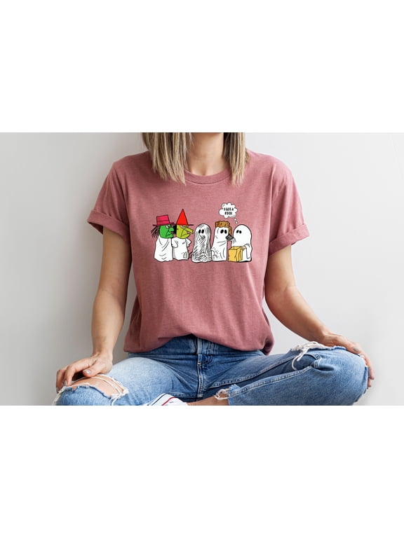 Funny Halloween T-Shirt I Got A Rock Cute Ghost Witch Graphic Tee Casual Trick or Treat Spooky Short Sleeve Shirt for Fall Holiday Outfits