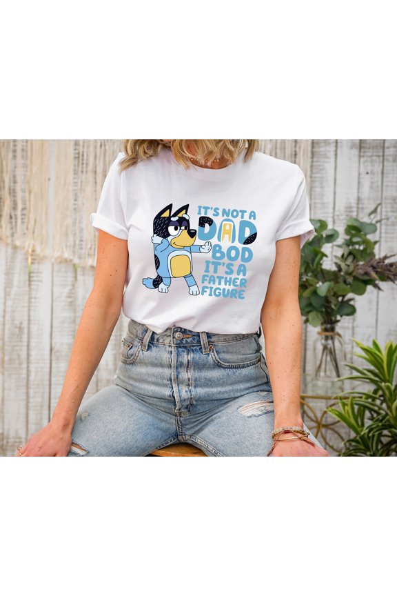 Funny Multicolor Dad Bod Graphic T-Shirt Father Figure Cartoon Tee for Men Retro Humorous Unisex Cotton Shirt for Father’s Day & Gifts