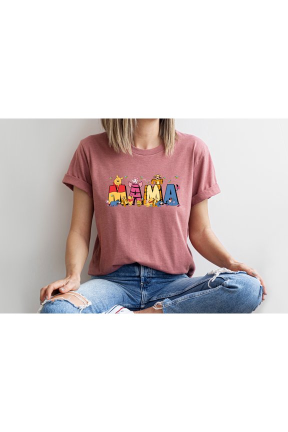 Mama Graphic T-Shirt for Women Cute Cartoon Animal Character Tee Casual Short Sleeve Top Gift for Mom Mother’s Day Shirt Soft Comfort Fit Funny Mom T-Shirt