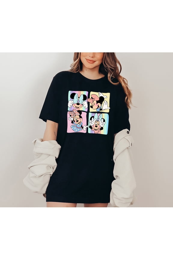 Minnie Mickey Mouse Fun Faces T-Shirt Comfort Multi-Colors Cartoon Tee Disney Family Shirt Minnie Mouse Birthday Outfit Colorful Disney World Tee Cute Kids Character Shirt