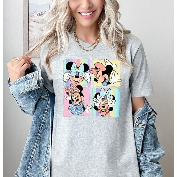 Moonlight Apparel Minnie Mickey Mouse Fun Faces T-Shirt Comfort Multi-Colors Cartoon Tee Disney Family Shirt Minnie Mouse Birthday Outfit Colorful Disney World Tee Cute Kids Character Shirt