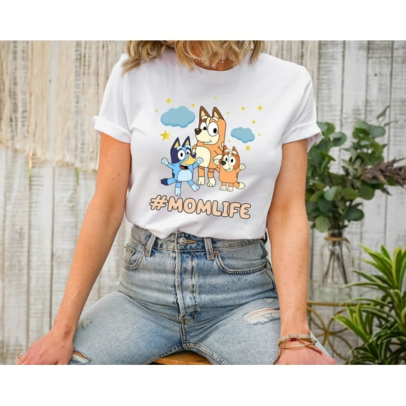 Moonlight Apparel MomLife Cartoon Family Graphic Tee – Funny Multicolor T-Shirt for Moms Cute Animal Mom and Kids Shirt Motherhood Gift Tee for Women