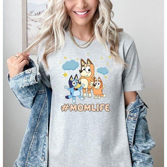 Moonlight Apparel MomLife Cartoon Family Graphic Tee – Funny Multicolor T-Shirt for Moms Cute Animal Mom and Kids Shirt Motherhood Gift Tee for Women