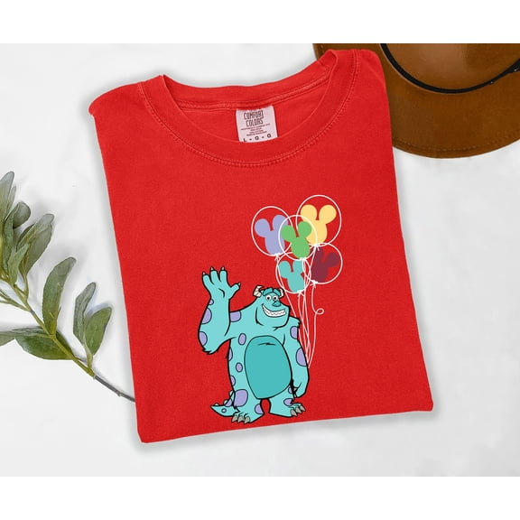 Moonlight Apparel Monsters Inc Inspired Sulley Multi-Color T-Shirt Women’s Pixar Graphic Tee with Balloons Comfort Colors Cotton Shirt for Disney Park Outfits & Gifts