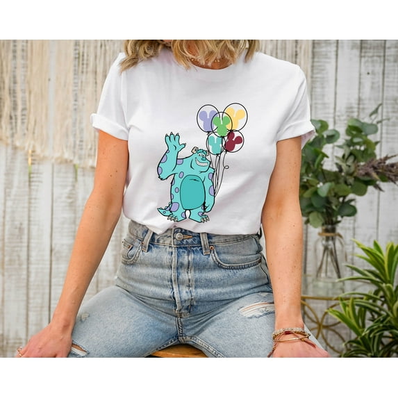 Moonlight Apparel Monsters Inc Inspired Sulley Multi-Color T-Shirt Women’s Pixar Graphic Tee with Balloons Comfort Colors Cotton Shirt for Disney Park Outfits & Gifts