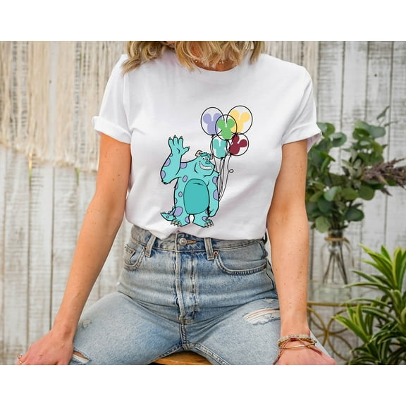 Moonlight Apparel Monsters Inc Inspired Sulley Multi-Color T-Shirt Women’s Pixar Graphic Tee with Balloons Comfort Colors Cotton Shirt for Disney Park Outfits & Gifts