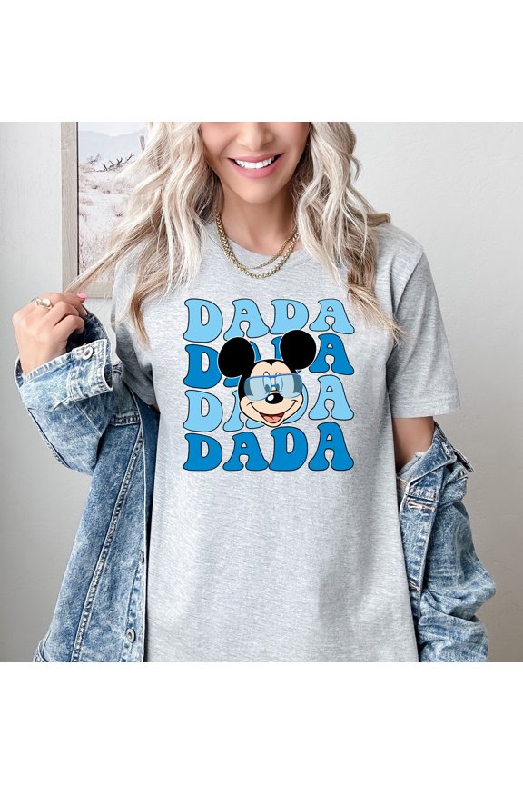Multicolor Cartoon Dada T Shirt for Men Cool Graphic Tee with DADA Print Soft Cotton Funny Gift Idea for Father Casual Crewneck Top