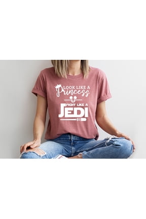 Princess Jedi Graphic T-Shirt for Women Look Like a Princess Fight Like a Jedi Tee Cute Star-Inspired Funny Shirt–Soft Cotton Crewneck Casual Gift for Sci-Fi Fans
