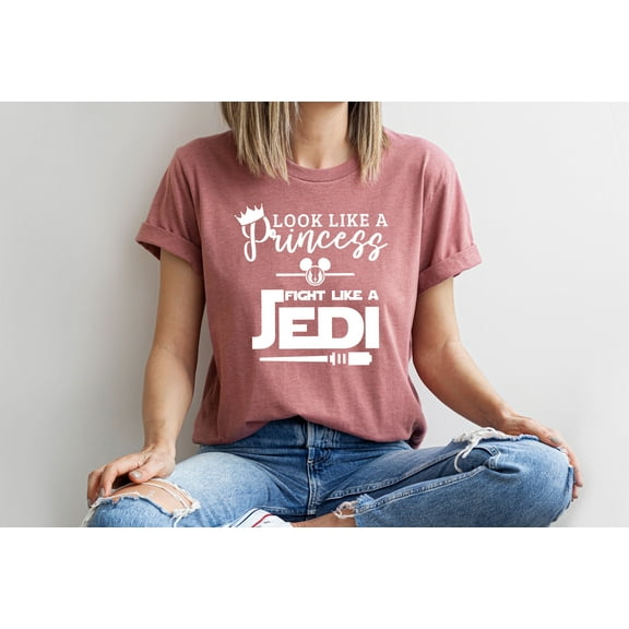 Moonlight Apparel Princess Jedi Graphic T-Shirt for Women Look Like a Princess Fight Like a Jedi Tee Cute Star-Inspired Funny Shirt–Soft Cotton Crewneck Casual Gift for Sci-Fi Fans