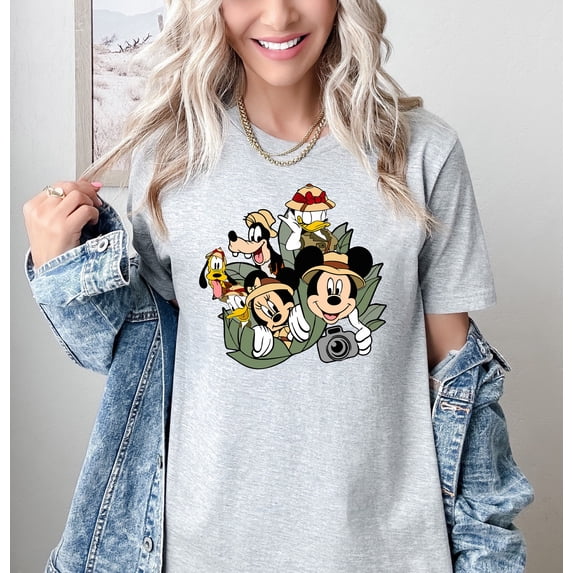 Moonlight Apparel Safari Adventure Cartoon Character Shirt Comfort Multi-Colors Graphic Tee for Men & Women, Jungle Explorer Animal Friends T-Shirt, Vacation Family Matching Outfit