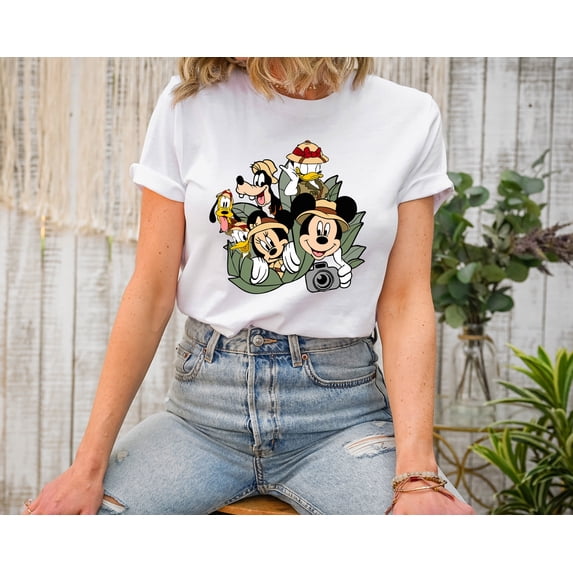 Moonlight Apparel Safari Adventure Cartoon Character Shirt Comfort Multi-Colors Graphic Tee for Men & Women, Jungle Explorer Animal Friends T-Shirt, Vacation Family Matching Outfit