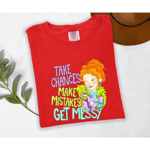 Moonlight Apparel Take Chances Make Mistakes Get Messy Teacher Shirt Science Graphic Tee for Women Fun Motivational Multi-Color T-Shirt for School, STEM, and Classroom Style