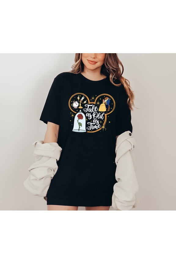 Tale as Old as Time Multi-Color T-Shirt Romantic Rose & Castle Graphic Tee for Women & Girls Fairy Tale Inspired Soft Cotton Comfort Colors Shirt Princess Love Story Design