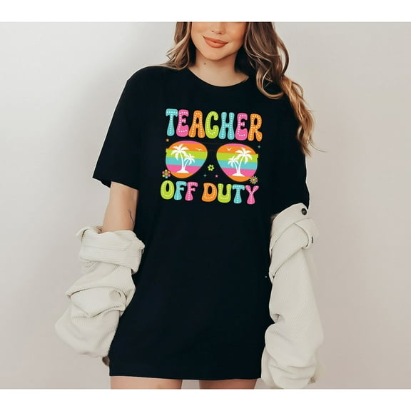 Moonlight Apparel Teacher Off Duty Shirt for Women Funny Summer Graphic Tee Cute Casual Vacation T-Shirt Trendy Teacher Gift Relaxed Fit Crewneck Top for Break Holidays