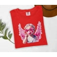 thumbnail image 1 of Moonlight Apparel Trendy Angel Graphic T-Shirt for Women Bubblegum Cherub with Pink Wings & Sunglasses Cute Peace Sign Aesthetic Tee Soft Heather Cotton Top, 1 of 5