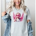 thumbnail image 1 of Moonlight Apparel Trendy Angel Graphic T-Shirt for Women Bubblegum Cherub with Pink Wings & Sunglasses Cute Peace Sign Aesthetic Tee Soft Heather Cotton Top, 1 of 5
