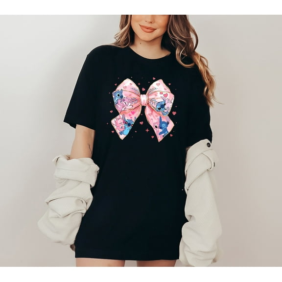 Moonlight Apparel Women’s Cute Cartoon Bow Graphic T-Shirt Pink Ribbon Print Short Sleeve Tee Casual Cotton Crew Neck Top Kawaii Anime Style Shirt Trendy Lounge T-Shirt for Girls Women