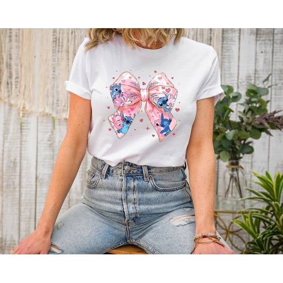 Moonlight Apparel Women’s Cute Cartoon Bow Graphic T-Shirt Pink Ribbon Print Short Sleeve Tee Casual Cotton Crew Neck Top Kawaii Anime Style Shirt Trendy Lounge T-Shirt for Girls Women