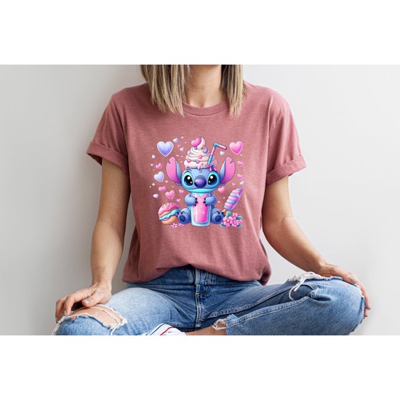 Moonlight Apparel Women's Kawaii Blue Alien Milkshake T-Shirt Cute Cartoon Character Graphic Tee Pastel Aesthetic Shirt Sweet Treat Style, Cotton Blend Short Sleeve, Fun Casual Outfit