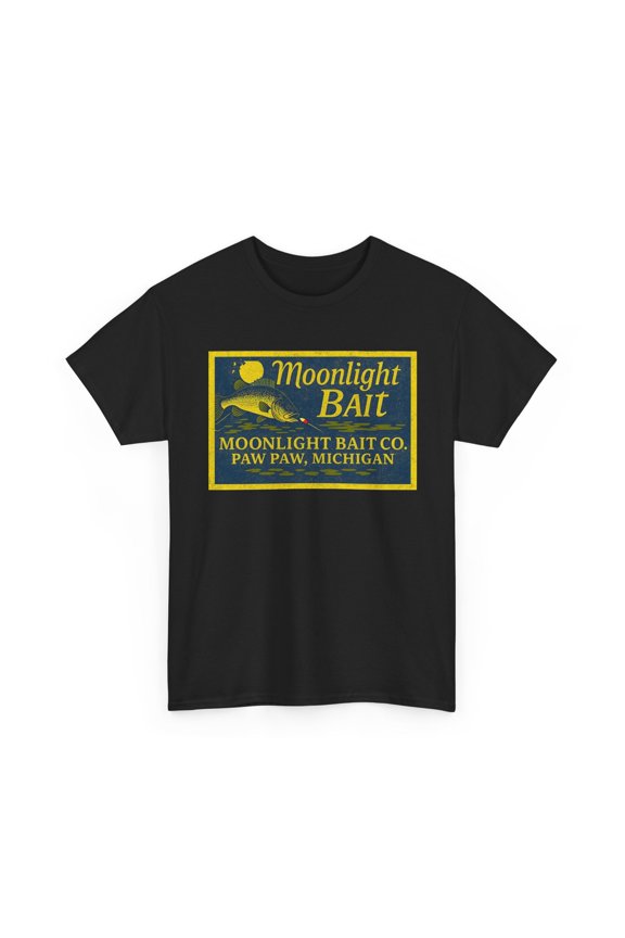 Moonlight Bait Co. PAW PAW Michigan MI New Tee Vintage Bass Fishing Lure T-Shirt