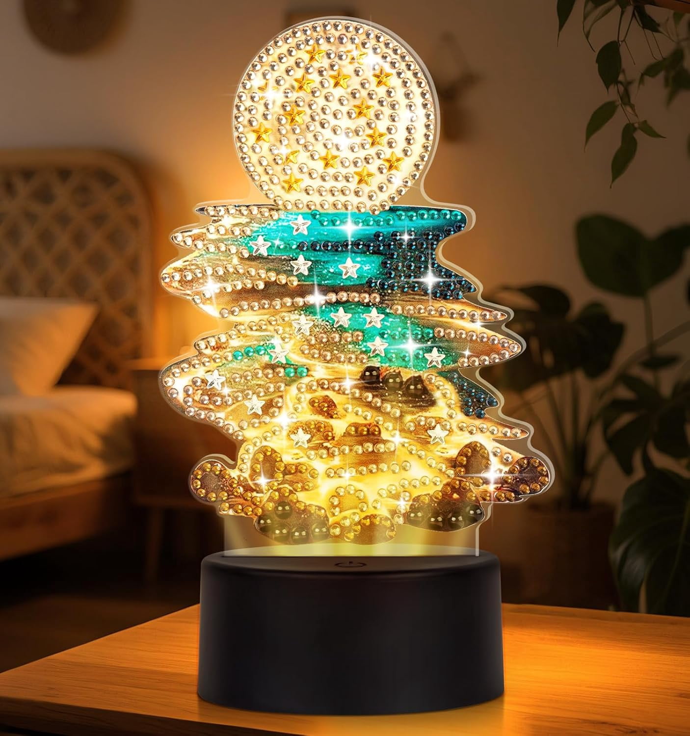 Moonlight Beach Diamond Painting Night Light, Touch Lamp Desktop Ornament for Adults Beginners, Bedroom Living Room Decor
