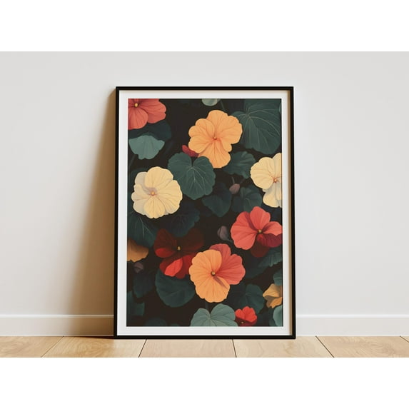 Moonlight Begonias Botanical Floral Art Print Flower Poster Dark Floral Wall Art Modern Botanical Illustration Home Decor Gift for Plant