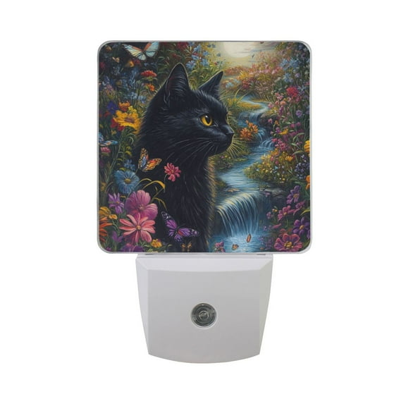 Moonlight Black Cat Florals River LED Night Light with Smart Sensor Plug Into Wall Dusk to Dawn 2 packs