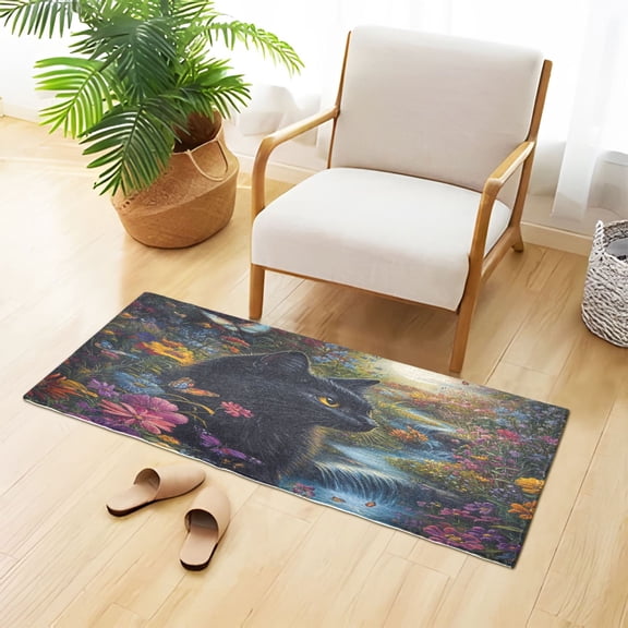 Moonlight Black Cat Florals River Plush Carpet Non Slip Runner Rug Absorbent Bath Mat 39" x 20"