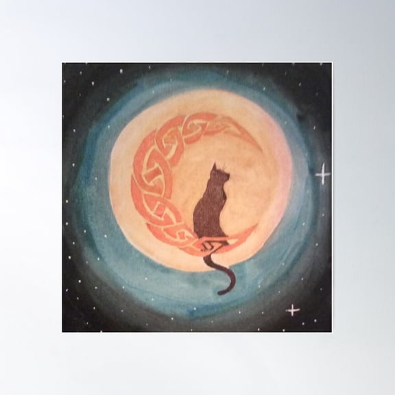 Moonlight Cat Poster Wall Art, Modern Wall Decor For Living Room Bedroom, 16x16 UNFRAMED